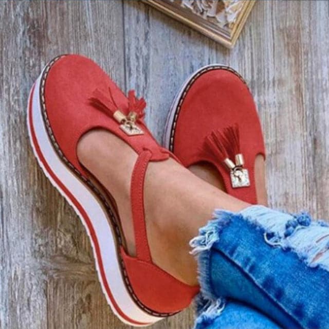 Women's Tassel Round Toe Flat Heel Pumps - Koyers